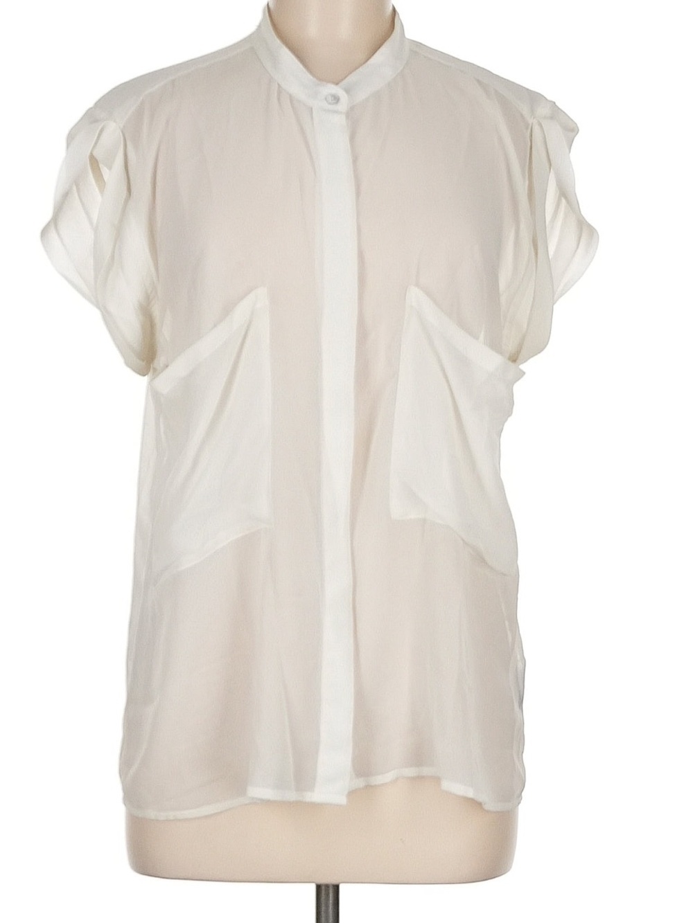 REVOLVE Sheer Cream Short-Sleeve Button-Down Blouse